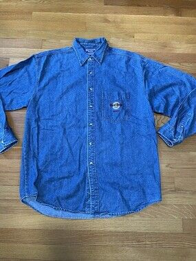 Vintage 90s Hard Rock Cafe Banff Denim Shirt Embroidered Mens XL FREE SHIPPING
